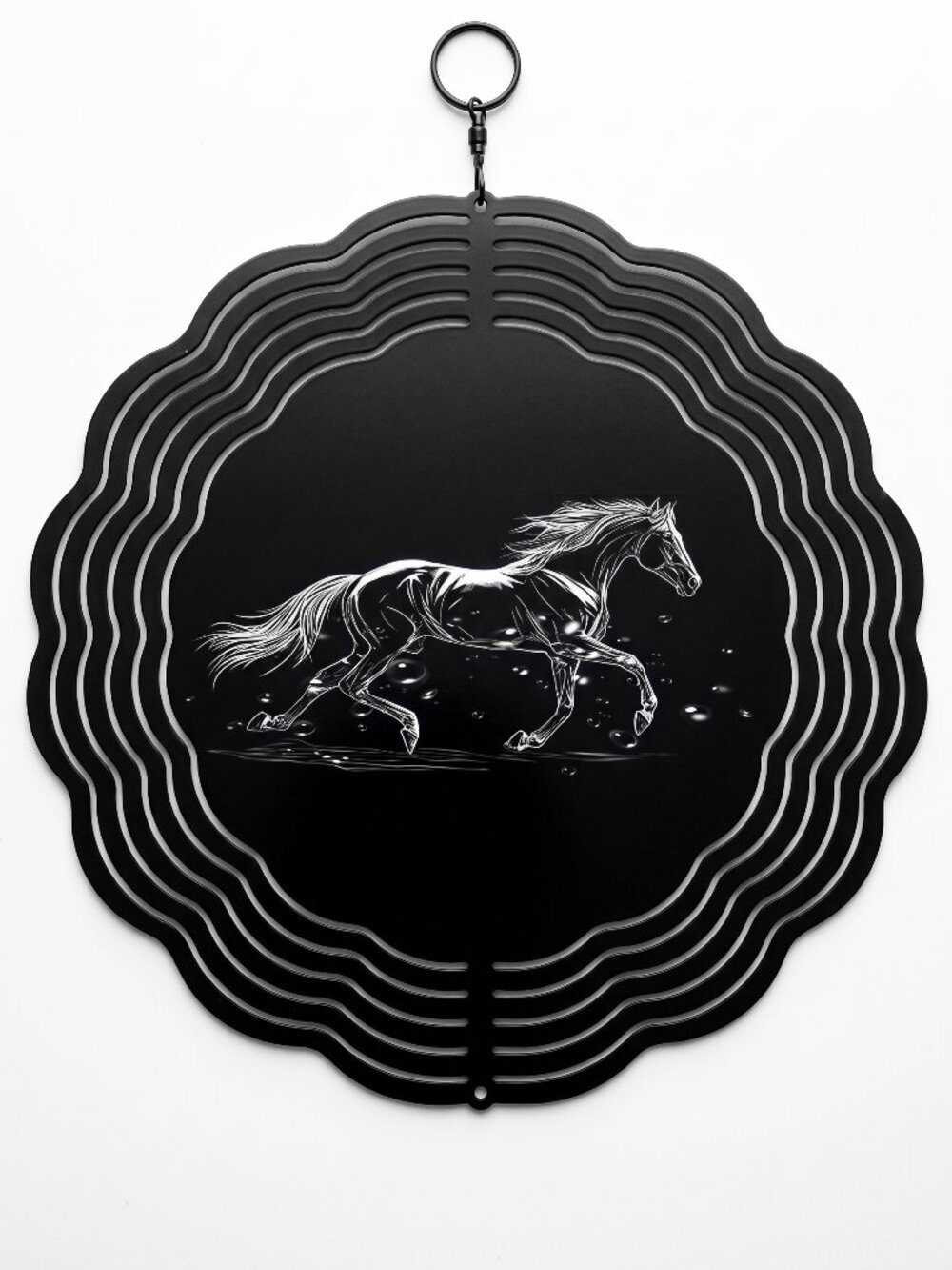 10" Running Horse Kinetic Wind Spinner - Black Metal Hanging Yard Decor